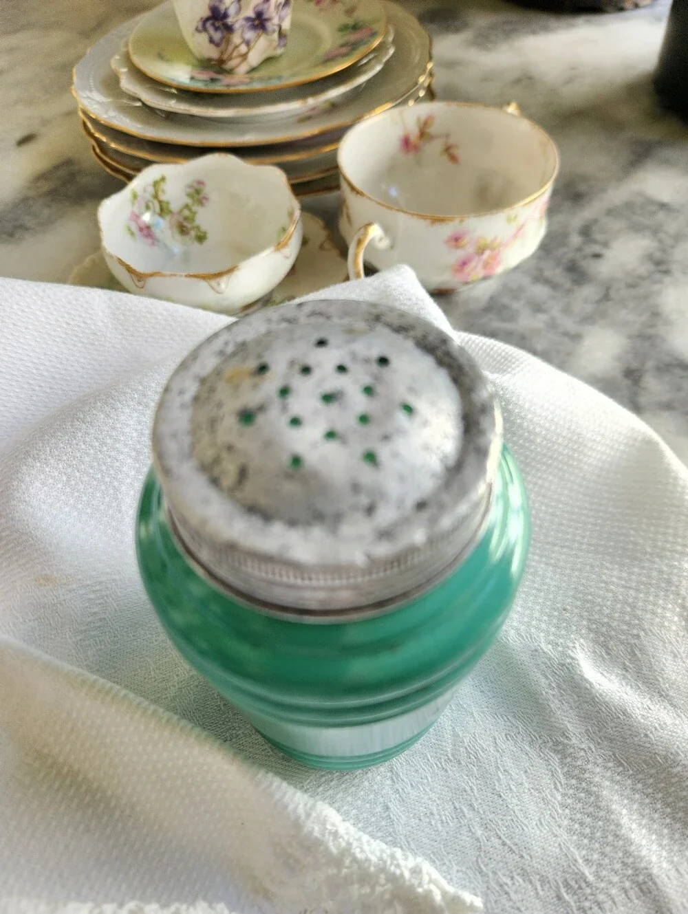 1940's Hazel Atlas Green Milk Glass Salt Shaker